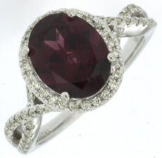 3.30CT DIAMOND & AAA RHODOLITE 14K WHITE GOLD 3D OVAL & ROUND HALO INFINITY RING