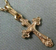 ANTIQUE SMALL 14KT ROSE GOLD 3D HANDCRAFTED CROSS PENDANT AND CHAIN #24873