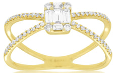 .37CT DIAMOND 14KT YELLOW GOLD 3D ROUND & BAGUETTE INVISIBLE CLUSTER LOVE RING