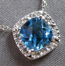 1.04CT DIAMOND & AAA BLUE TOPAZ 14KT WHITE GOLD 3D CUSHION & ROUND LOVE NECKLACE