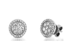 ESTATE .60CT DIAMOND 14KT WHITE GOLD 3D CLASSIC HALO FLOWER STUD EARRINGS