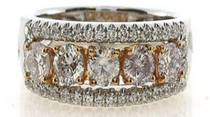 1.42CT WHITE & PINK DIAMOND 18KT WHITE & ROSE GOLD 5 STONE HALO ANNIVERSARY RING