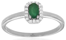.22CT DIAMOND & AAA EMERALD 14KT WHITE GOLD 3D OVAL & ROUND HALO FRIENDSHIP RING