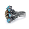 LARGE AAA TURQUOISE 18KT YELLOW GOLD & 925 SILVER HANDCRAFTED FILIGREE STAR RING