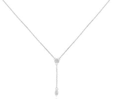 ESTATE .07CT DIAMOND 14KT WHITE GOLD 3D CLASSIC FLOWER LEAF LARIAT LOVE NECKLACE