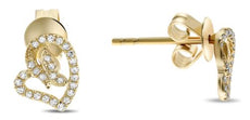 .13CT DIAMOND 14KT YELLOW GOLD CLASSIC BUTTERFLY HEART SHAPE LOVE STUD EARRINGS