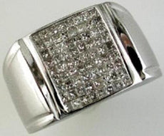 1.25CT DIAMOND 14KT WHITE GOLD 3D CLASSIC PRINCESS INVISIBLE SQUARE MENS RING