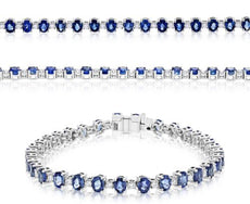 8.5CT DIAMOND & AAA SAPPHIRE 14K WHITE GOLD CLASSIC OVAL & ROUND TENNIS BRACELET