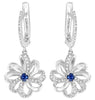 .65CT DIAMOND & AAA SAPPHIRE 14K WHITE GOLD 3D FLOWER LEVERBACK HANGING EARRINGS