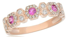 .53CT DIAMOND & AAA PINK SAPPHIRE 14KT ROSE GOLD ROUND HEXAGON ETOILE FUN RING