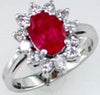 ESTATE 2.10CT DIAMOND & AAA RUBY 14K WHITE GOLD 3D OVAL & ROUND FLOWER LOVE RING