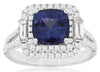 LARGE 3.55CT DIAMOND & AAA TANZANITE 14KT WHITE GOLD DOUBLE HALO ENGAGEMENT RING