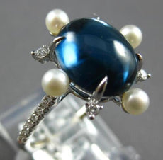 4.83CT DIAMOND & AAA BLUE TOPAZ & SOUTH SEA PEARL 18K WHITE GOLD FLOWER FUN RING