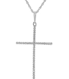 ESTATE .15CT DIAMOND 14KT WHITE GOLD CLASSIC ROUND BEZEL CROSS FLOATING PENDANT