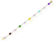 6.17CT DIAMOND & AAA MULTI GEM 14KT YELLOW GOLD MULTI SHAPE LOVE TENNIS BRACELET
