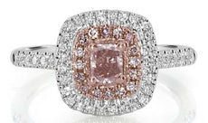 .82CT WHITE & PINK DIAMOND 18K WHITE & ROSE GOLD 3D CUSHION HALO FRIENDSHIP RING