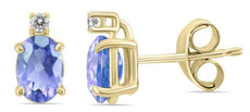 ESTATE .48CT DIAMOND & AAA TANZANITE 14KT YELLOW GOLD OVAL & ROUND STUD EARRINGS