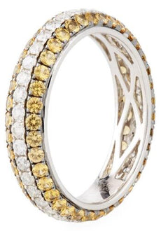 1.99CT DIAMOND & AAA YELLOW SAPPHIRE 18KT WHITE GOLD 3D ROUND ANNIVERSARY RING