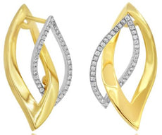 .43CT DIAMOND 18KT YELLOW GOLD DOUBLE LEAF LOVE KNOT FUN HUGGIE HANGING EARRINGS