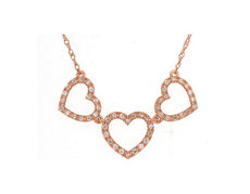 ESTATE .15CT DIAMOND 14KT ROSE GOLD 3D TRIPLE OPEN HEART LOVE NECKLACE