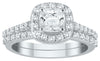 ESTATE 1.55CT DIAMOND 14K WHITE GOLD CUSHION & ROUND ENGAGEMENT WEDDING RING SET