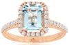 ESTATE 1.85CT DIAMOND & AAA AQUAMARINE 14KT ROSE GOLD 3D HALO ENGAGEMENT RING