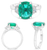 LARGE 4.11CT DIAMOND & AAA EMERALD PLATINUM 3D OVAL & HALF MOON 3 STONE RING