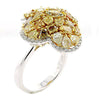 4.0CT WHITE & FANCY YELLOW DIAMOND 18KT WHITE GOLD 4 LEAF CLOVER FLOWER FUN RING