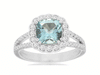 2.1CT DIAMOND & AAA AQUAMARINE 14KT WHITE GOLD 3D CUSHION FLOWER ENGAGEMENT RING