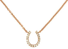 ESTATE .10CT DIAMOND 14KT ROSE GOLD 3D CLASSIC ROUND LUCKY HORSESHOE NECKLACE