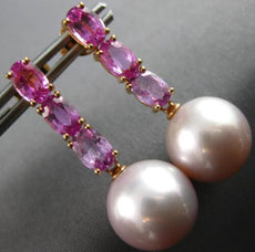 LARGE 3.5CT AAA PINK SAPPHIRE & PINK SOUTH SEA PEARL 18K ROSE GOLD FUN EARRINGS