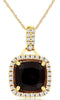 2.99CT DIAMOND & AAA GARNET 14KT YELLOW GOLD 3D CUSHION & ROUND FLOATING PENDANT