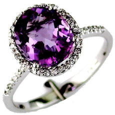 2.55CT DIAMOND & AAA AMETHYST 14KT WHITE GOLD 3D OVAL & ROUND HALO FUN RING