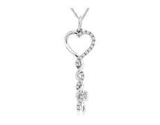 ESTATE .10CT DIAMOND 14KT WHITE GOLD KEY TO YOUR HEART CLASSIC FLOATING PENDANT