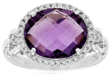 4.08CT DIAMOND & AAA AMETHYST 14KT WHITE GOLD 3D OVAL & ROUND LOVE KNOT FUN RING