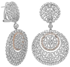 EXTRA LARGE 9.47CT DIAMOND 18KT WHITE & ROSE GOLD 3D CLUSTER SNOWFLAKE EARRINGS