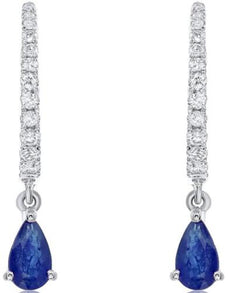 .67CT DIAMOND & AAA SAPPHIRE 14KT WHITE GOLD ROUND & PEAR SHAPE HANGING EARRINGS