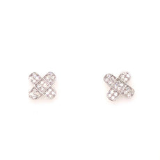 ESTATE .38CT DIAMOND 18KT WHITE GOLD 3D CLASSIC CRISS CROSS X STUD EARRINGS