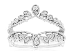 .25CT DIAMOND 14KT WHITE GOLD ROUND MULTI LEAF DOUBLE CROWN V SHAPE INSERT RING