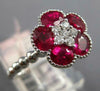 ESTATE 1.89CT DIAMOND & AAA RUBY 18KT WHITE GOLD FLOWER STAR FILIGREE LOVE RING
