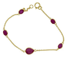 5.95CT AAA RUBY 14KT YELLOW GOLD 3D OVAL & PEAR SHAPE BY THE YARD FUN BRACELET
