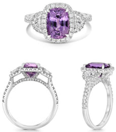3.99CT DIAMOND & AAA PINK SAPPHIRE PLATINUM CUSHION & HALF MOON ENGAGMENT RING