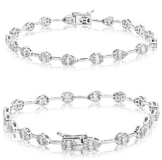 1.70CT DIAMOND 14KT WHITE GOLD ROUND & BAGUETTE MULTI LINK MULTI SHAPE BRACELET