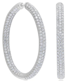 3.08CT DIAMOND 14KT WHITE GOLD 3D CLASSIC 3 ROW INSIDE OUT HOOP HANGING EARRINGS
