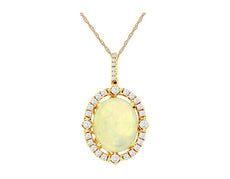 3.38CT DIAMOND & AAA OPAL 14KT YELLOW GOLD 3D OVAL & ROUND HALO FLOWER PENDANT