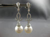 ESTATE LARGE 1.04CT DIAMOND & AAA SOUTH SEA PEARL 18KT WHITE GOLD 3D HANGING EARRINGS