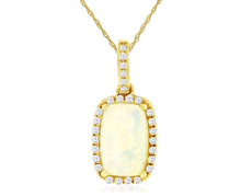 1.11CT DIAMOND & AAA OPAL 14K YELLOW GOLD 3D CUSHION & ROUND RECTANGULAR PENDANT