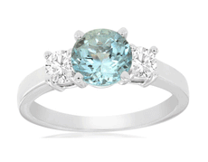 1.65CT DIAMOND & AAA AQUAMARINE 14KT YELLOW GOLD ROUND 3 STONE ENGAGEMENT RING