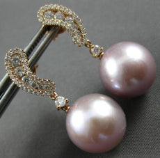 LARGE .60CT DIAMOND & AAA PINK SOUTH SEA PEARL 18K ROSE GOLD 3D HANGING EARRINGS