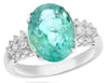 ESTATE 5.10CT DIAMOND & AAA EMERALD 18KT WHITE GOLD OVAL & ROUND ENGAGEMENT RING